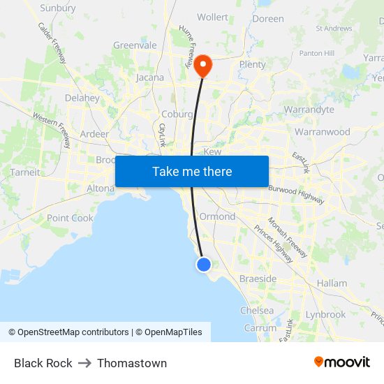 Black Rock to Thomastown map