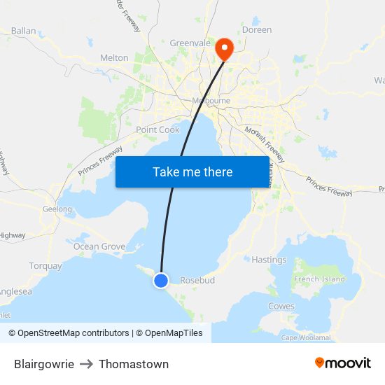 Blairgowrie to Thomastown map