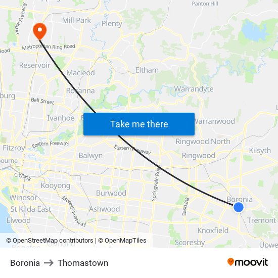 Boronia to Thomastown map