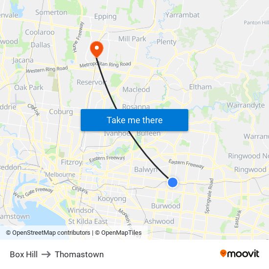 Box Hill to Thomastown map