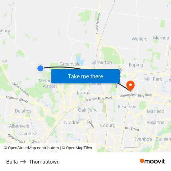 Bulla to Thomastown map