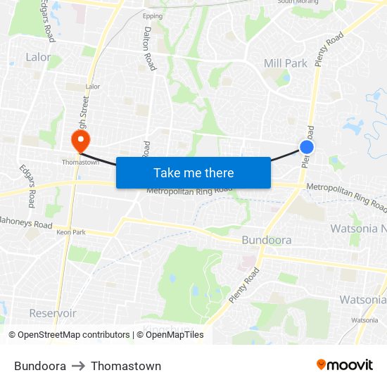 Bundoora to Thomastown map