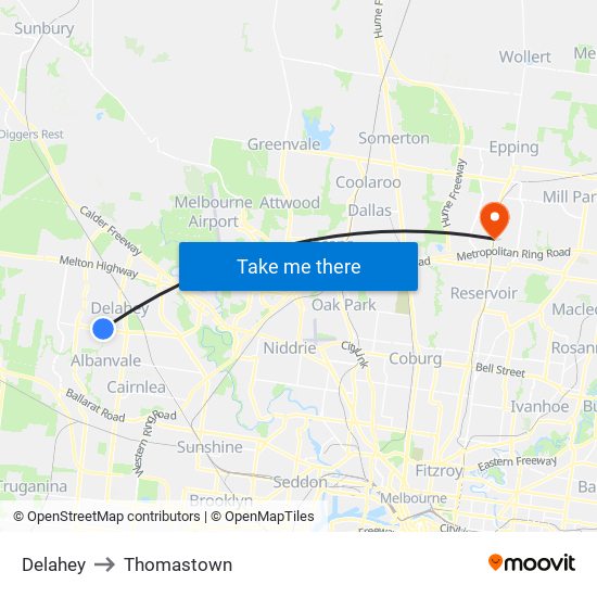 Delahey to Thomastown map