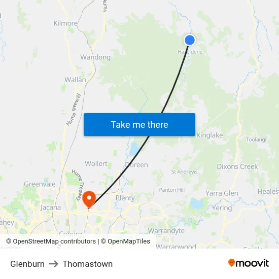 Glenburn to Thomastown map