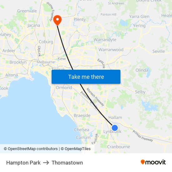 Hampton Park to Thomastown map