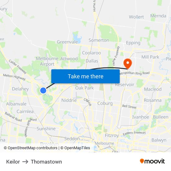 Keilor to Thomastown map