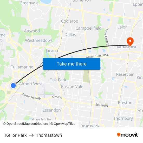 Keilor Park to Thomastown map