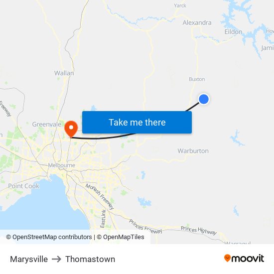 Marysville to Thomastown map