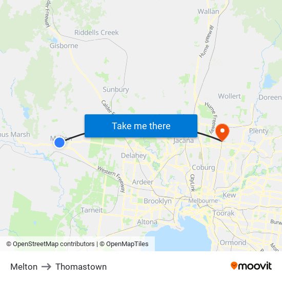 Melton to Thomastown map