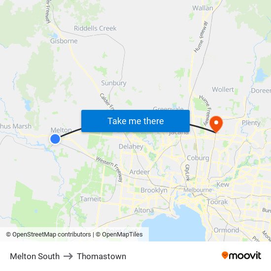 Melton South to Thomastown map