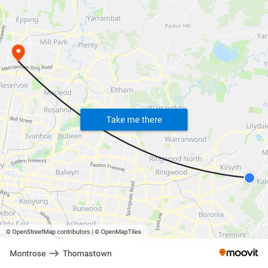 Montrose to Thomastown map