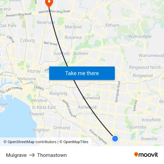 Mulgrave to Thomastown map