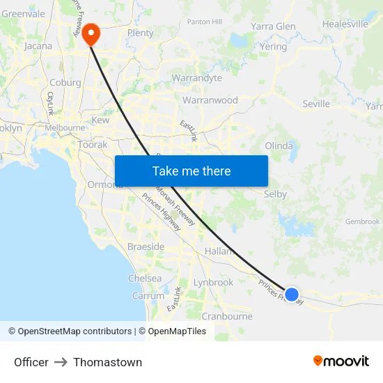 Officer to Thomastown map