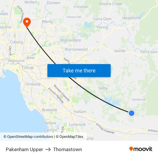 Pakenham Upper to Thomastown map