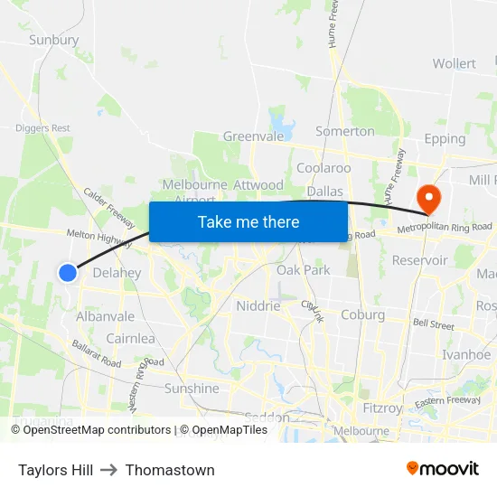 Taylors Hill to Thomastown map