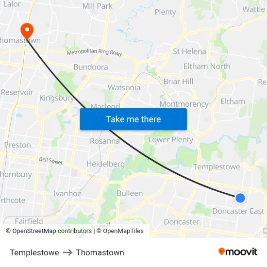 Templestowe to Thomastown map