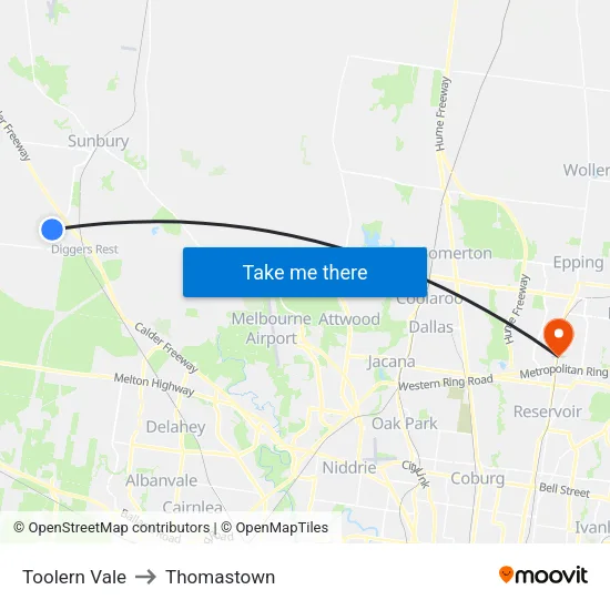 Toolern Vale to Thomastown map