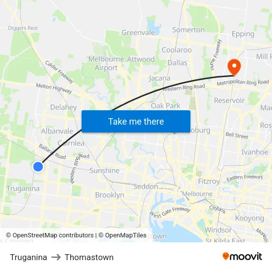 Truganina to Thomastown map
