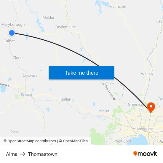 Alma to Thomastown map