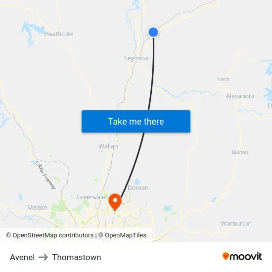 Avenel to Thomastown map