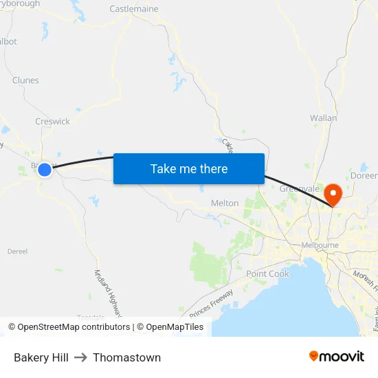 Bakery Hill to Thomastown map