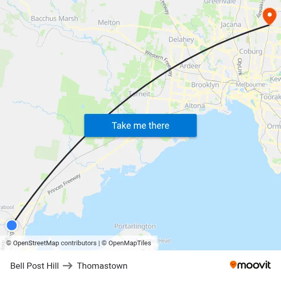 Bell Post Hill to Thomastown map