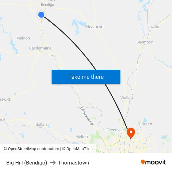 Big Hill (Bendigo) to Thomastown map