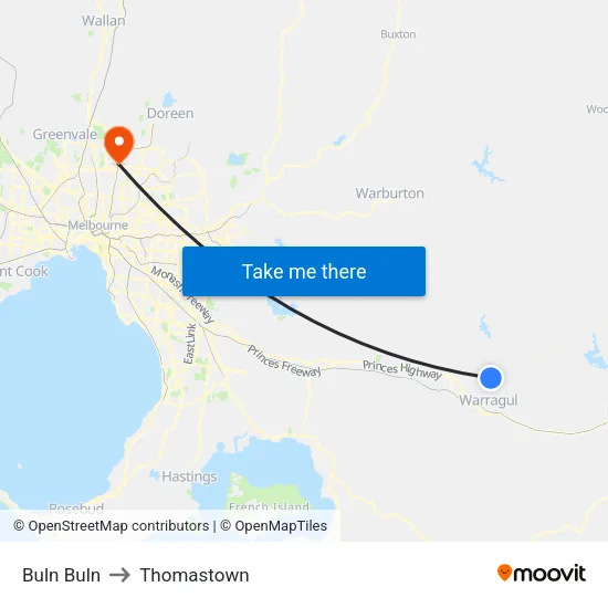Buln Buln to Thomastown map