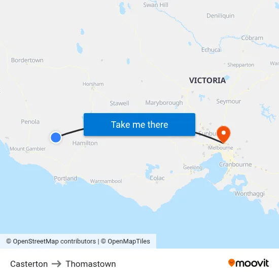Casterton to Thomastown map