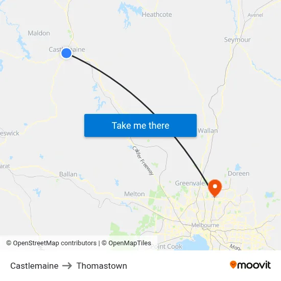 Castlemaine to Thomastown map