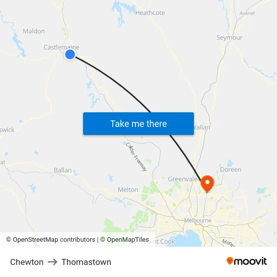 Chewton to Thomastown map