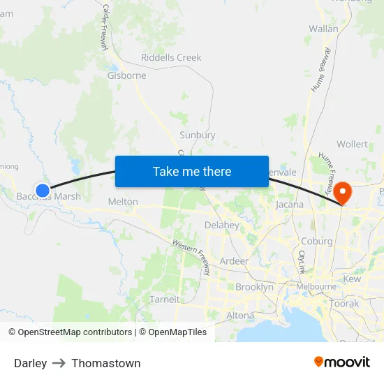 Darley to Thomastown map