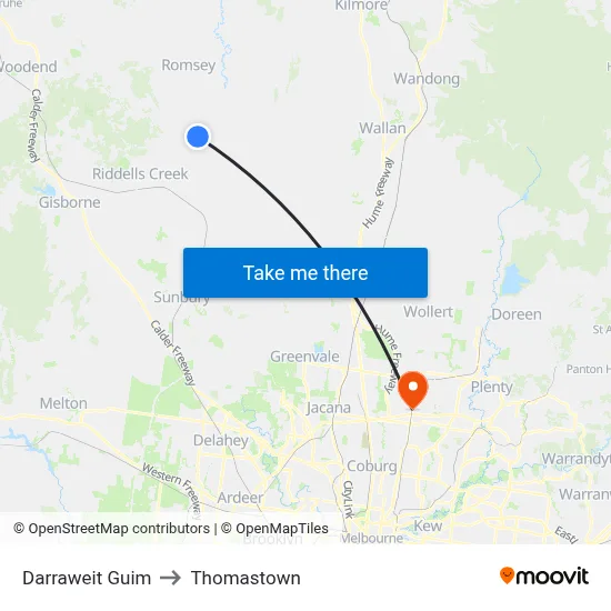 Darraweit Guim to Thomastown map