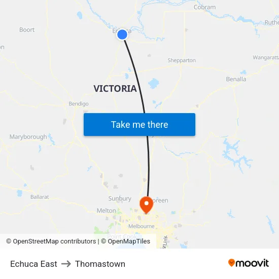 Echuca East to Thomastown map