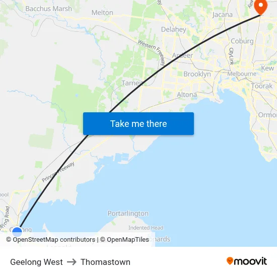 Geelong West to Thomastown map