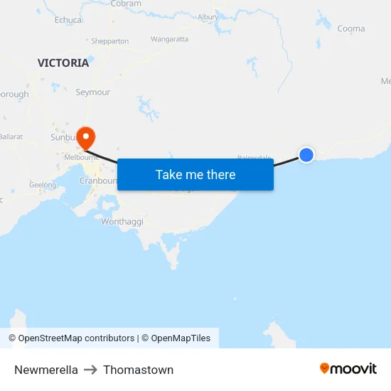 Newmerella to Thomastown map