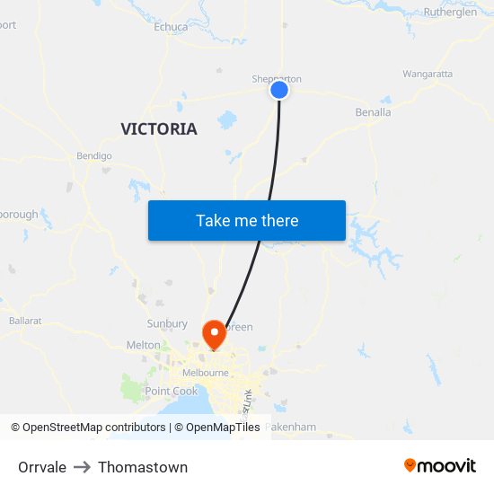 Orrvale to Thomastown map