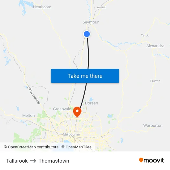 Tallarook to Thomastown map