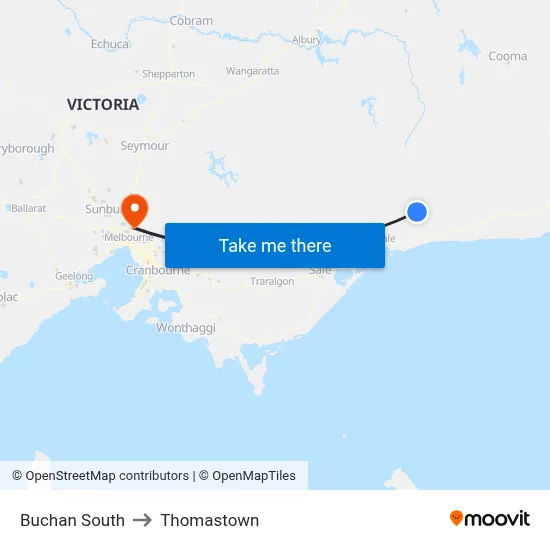 Buchan South to Thomastown map