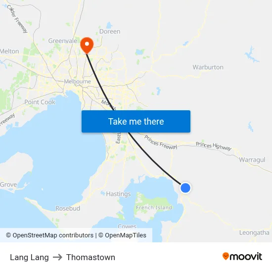 Lang Lang to Thomastown map