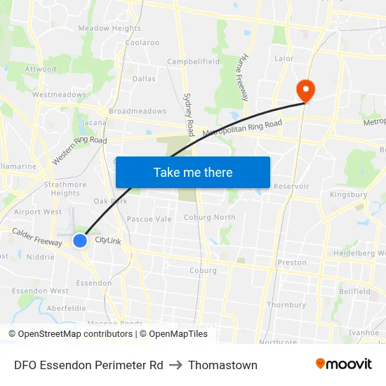 DFO Essendon Perimeter Rd to Thomastown map