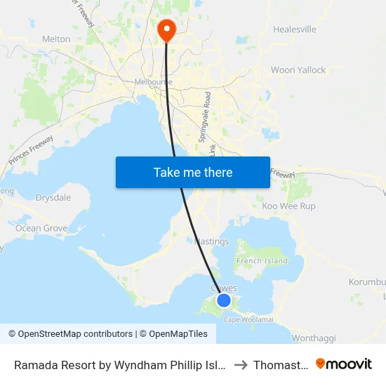 Ramada Resort by Wyndham Phillip Island Cowes to Thomastown map