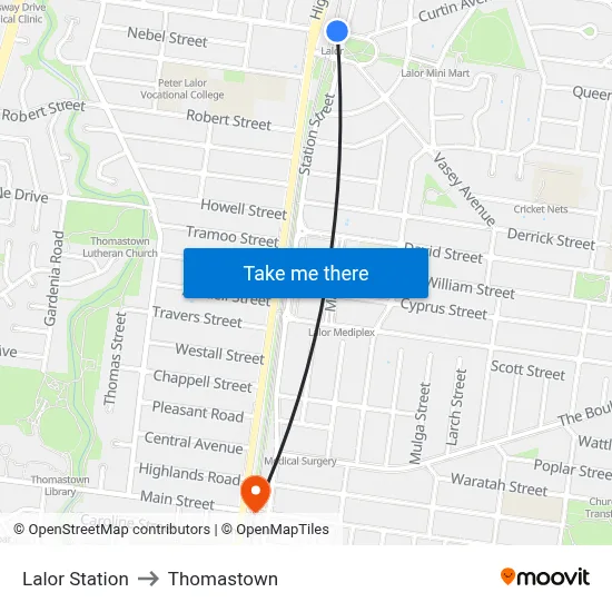 Lalor Station to Thomastown map