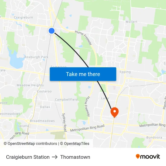 Craigieburn Station to Thomastown map