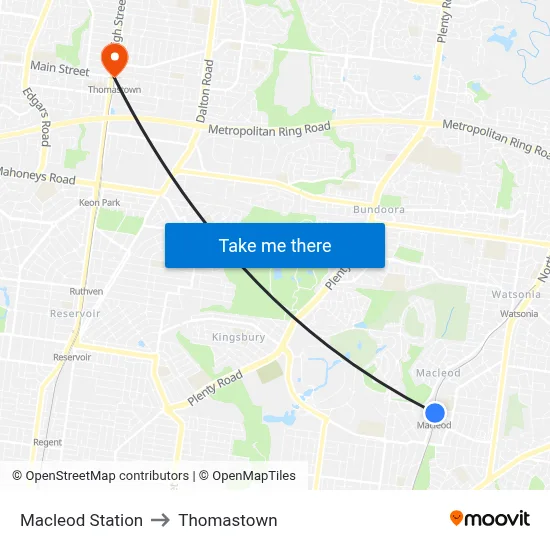 Macleod Station to Thomastown map