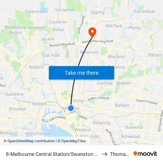 8-Melbourne Central Station/Swanston St (Melbourne City) to Thomastown map