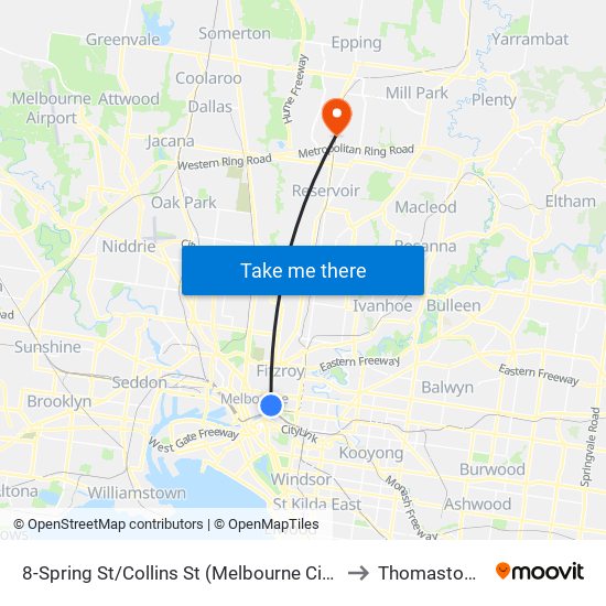 8-Spring St/Collins St (Melbourne City) to Thomastown map