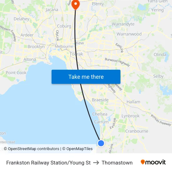 Frankston Railway Station/Young St to Thomastown map
