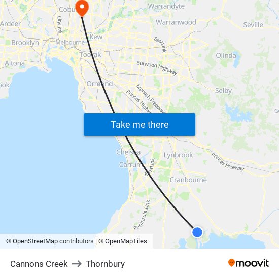 Cannons Creek to Thornbury map
