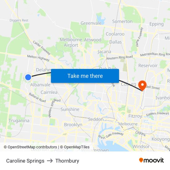 Caroline Springs to Thornbury map